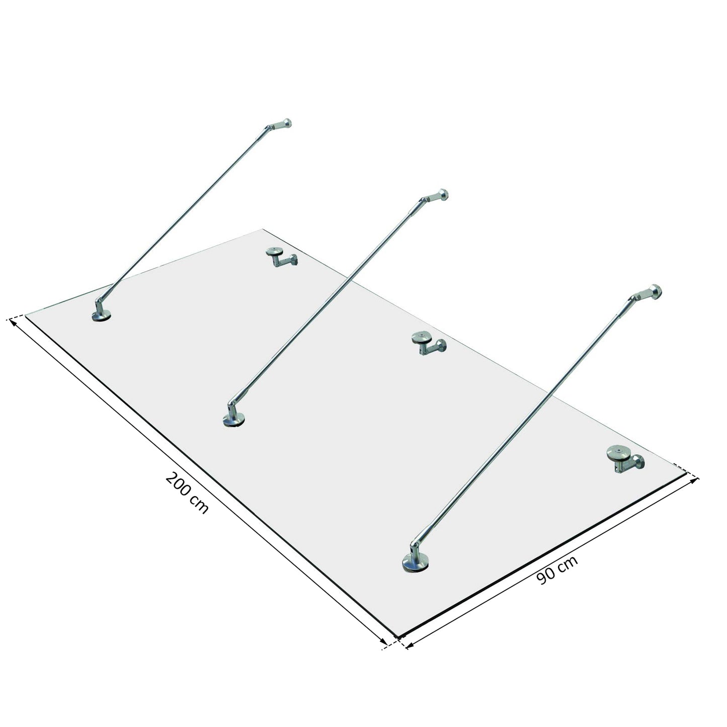 HOMCOM Vordach Glasvordach Türvordach gehärtetes Glas(ESG) Edelstahl Klarglas (200x90cm) (L)