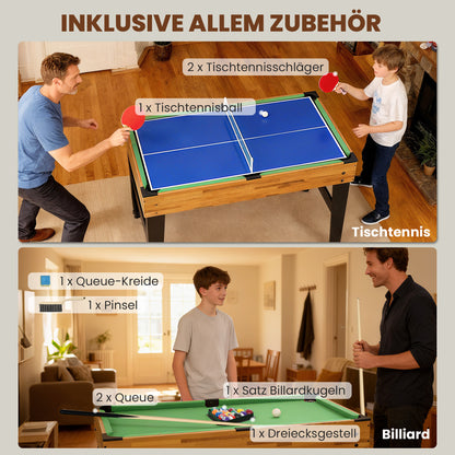 SPORTNOW 13-in-1 Spieletisch, Tischfußball, Schach, Billard, Tischtennis und mehr, MDF, Kunststoff, Walnuss