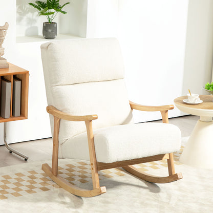 HOMCOM Schaukelstuhl، Stoffbezug in Samtoptik، Ergonomische Rückenlehne، 120 كجم Belastbarkeit، 65B x 90T x 98H سم، Cremeweiß