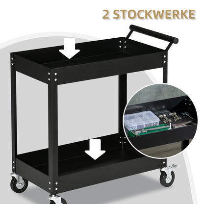 DURHAND Werkstattwagen, 2 Etagen, Schubkarre, 4 Rollen, Stahl, bis 150 kg, 84,5 x 38 x 84 cm, Schwarz