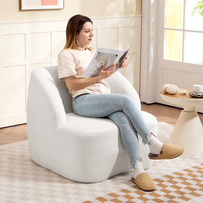 HOMCOM Moderner Sessel mit Fleece-Polsterung, kuscheliger Polstersessel für Wohnzimmer, Schlafzimmer, Homeoffice, Cremeweiß