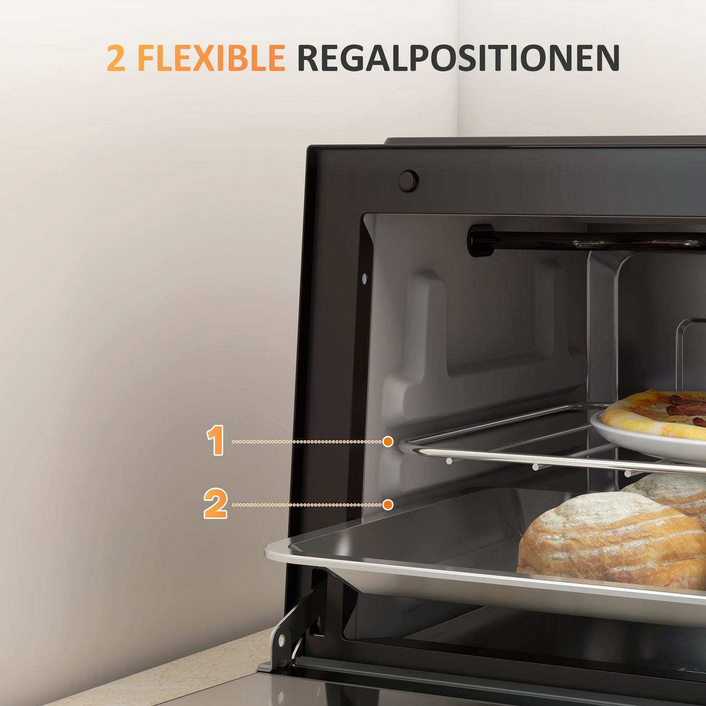HOMCOM Mini-Backofen, 9 Liter Fassungsvermögen, Einstellbare Temperatur und Garzeit, mit Grillrost und Backblech, Schwarz