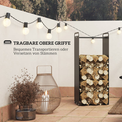 Outsunny Feuerholzgestell، 2 Tragegriffe، Stahlrahmen، مكرر 30 كجم، 37x30x90 سم، شوارتز