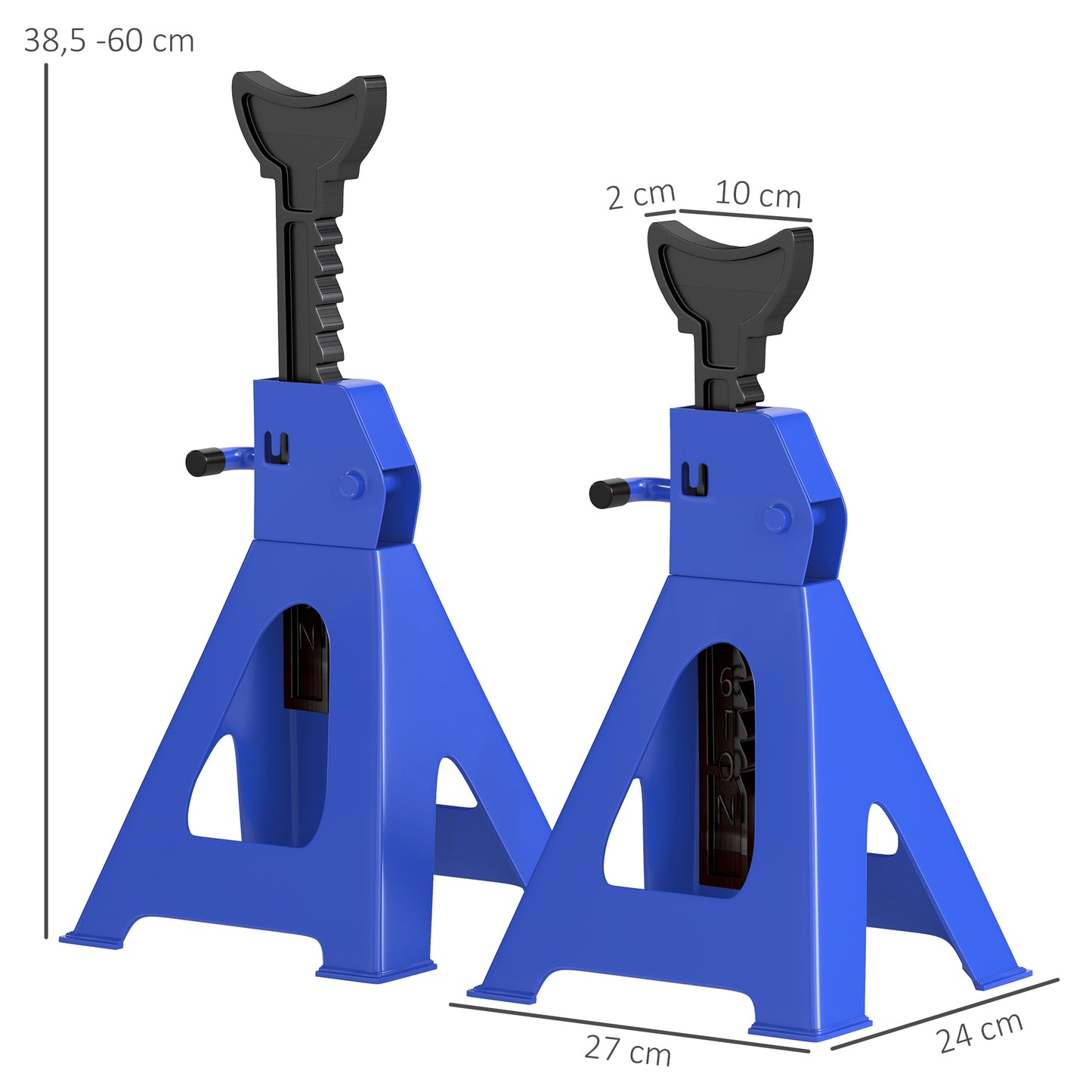 HOMCOM Unterstellbock 3 Tonnen Traglast 2 Stück Stützbock inkl Sicherungssplint 13 stufig Höhenverstellbar 385 mm bis 600 mm