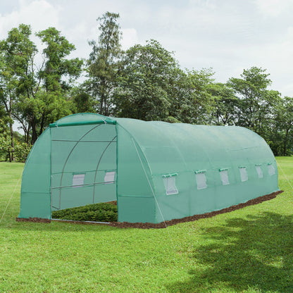 Outsunny Gewächshaus 800x300x200cm Foliengewächshaus Tomatenhaus mit Tür, 12 Fenster, Folientunnel aus verzinktem Stahl, PE, stabiles Treibhaus Pflanztunnel, inkl. Erdanker & Seilen, Grün