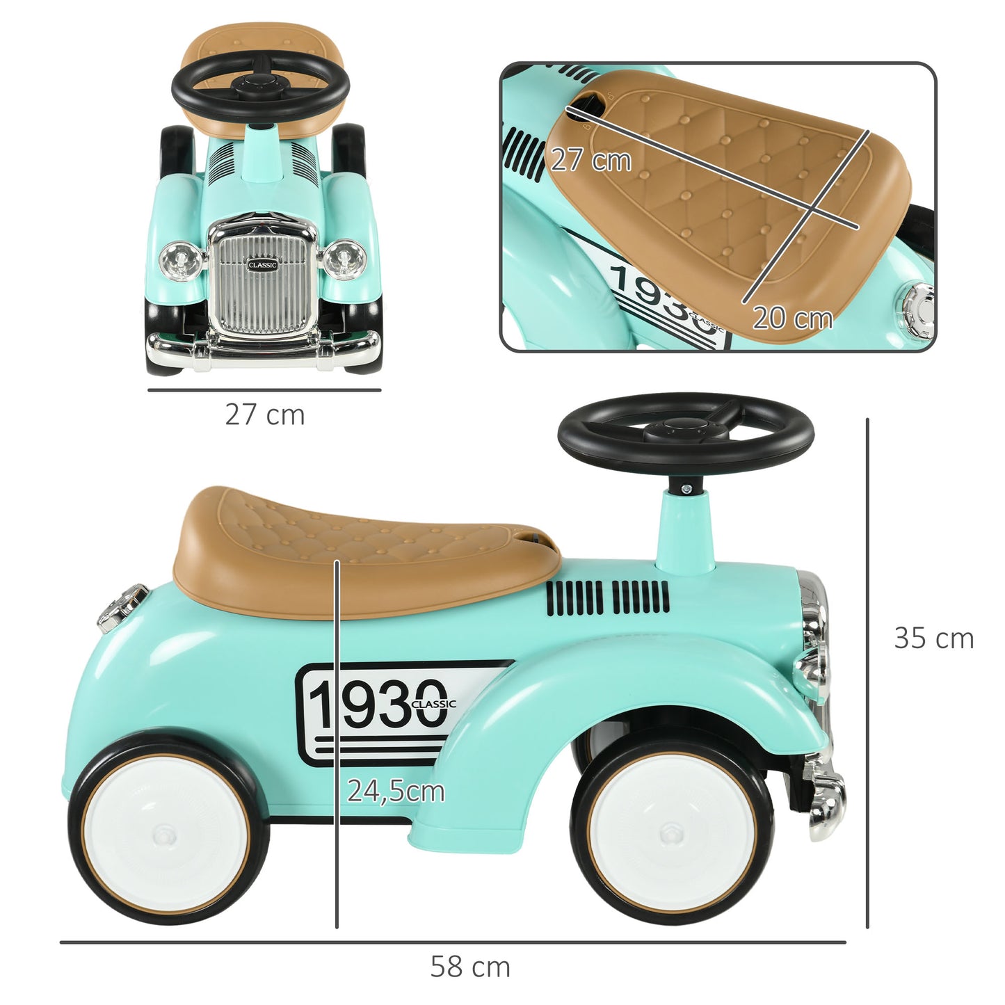 AIYAPLAY Kinder Rutschauto, Vintage-Design, versteckter Stauraum, Kippschutz, Hupe, 12-36 Monate, Grün