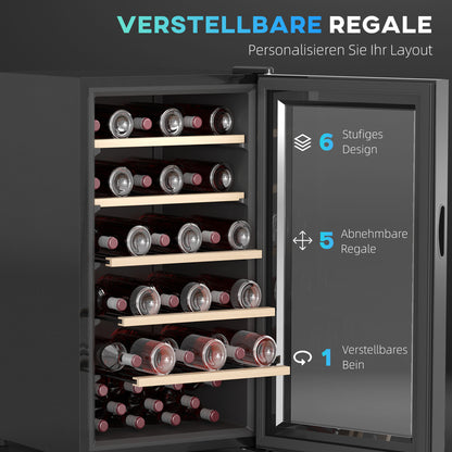 HOMCOM Weinkühlschrank für 41 Weinflaschen, 91 Liter Kapazität, Getränkekühlschrank mit LED-Anzeige, Touchscreen, Schwarz