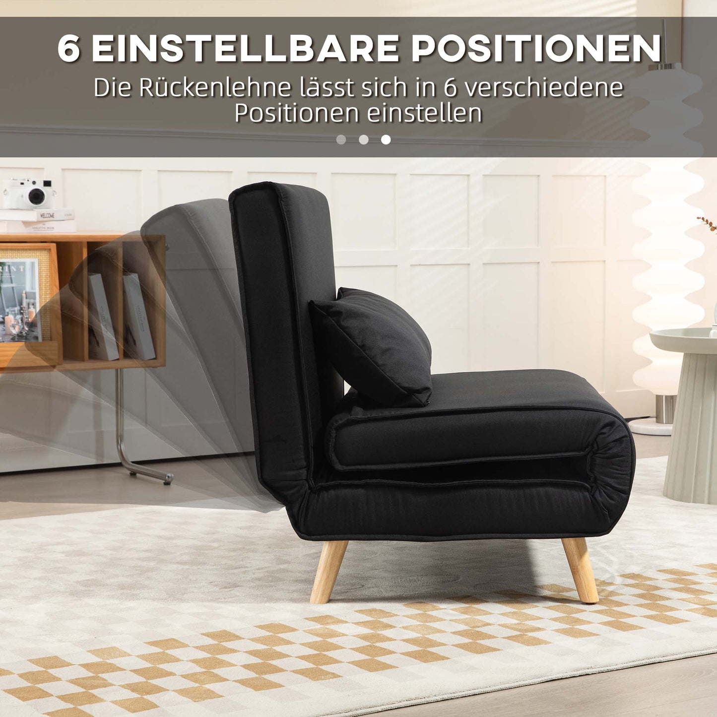 HOMCOM Relaxsessel mit Bettfunktion، لشخص واحد، تصميم حديث، مكرر 350 كجم، 94x78x80 سم، أسود