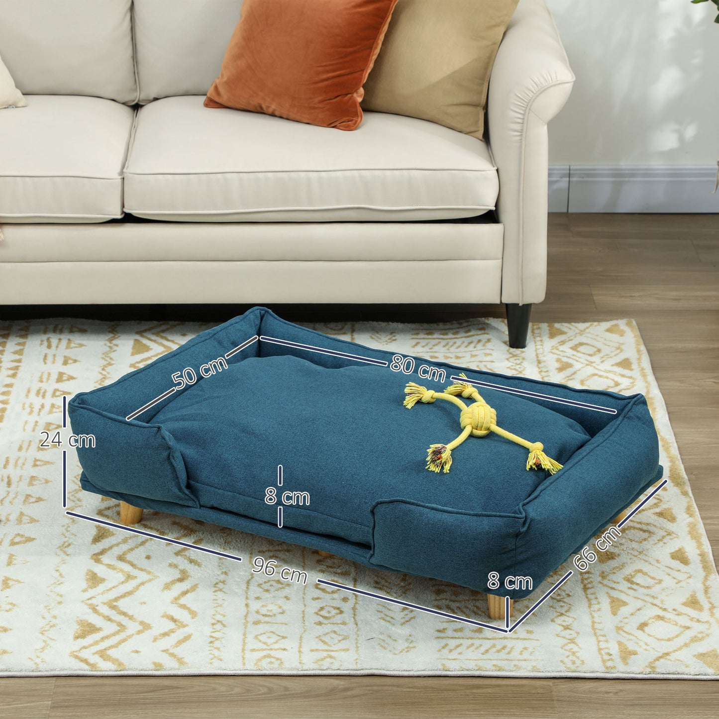 PawHut Hundesofa, Haustiersofa, Haustierbett, abnehmbares u. waschbares Polster, Natur+ Dunkelblau
