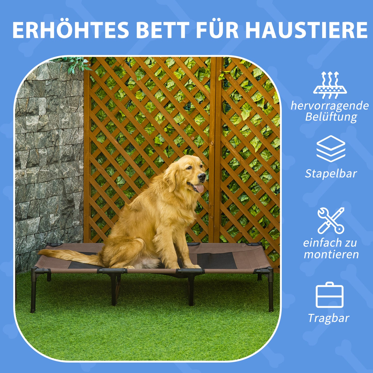 PawHut Hundebett, faltbar, Outdoor-Hundebett, erhöhter Stand, 122 cm x 92 cm x 23 cm, Kaffee-Braun + Schwarz