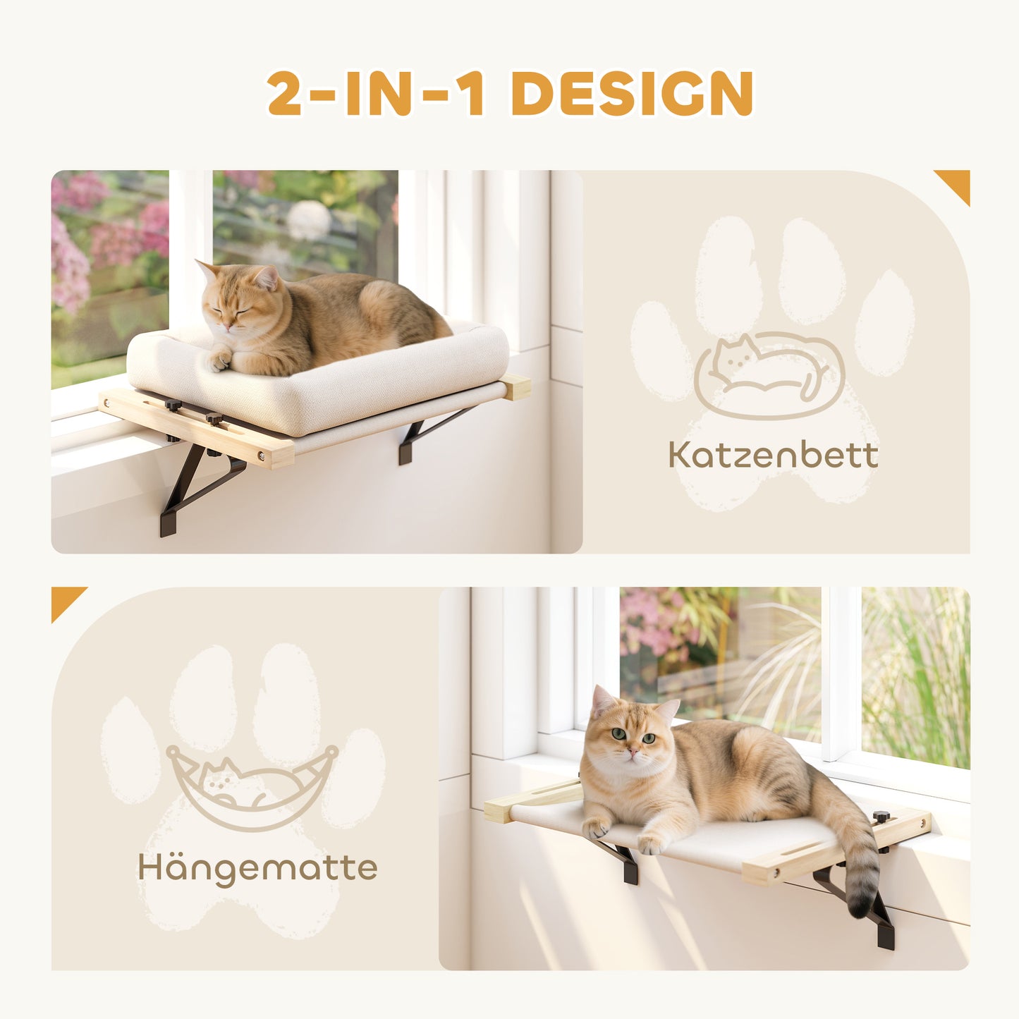 PawHut Katzenhaus mit Halterung für Fensterbänke und Heizungen, Kissen, Holzrahmen, Weiß