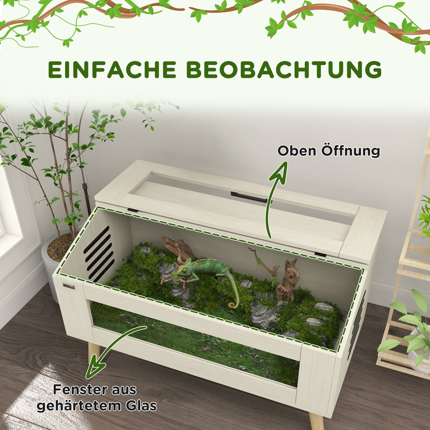 PawHut Reptilienbox, Eidechsenkasten, 140 Liter, Heizkissen-kompatibel, Glasfenster
