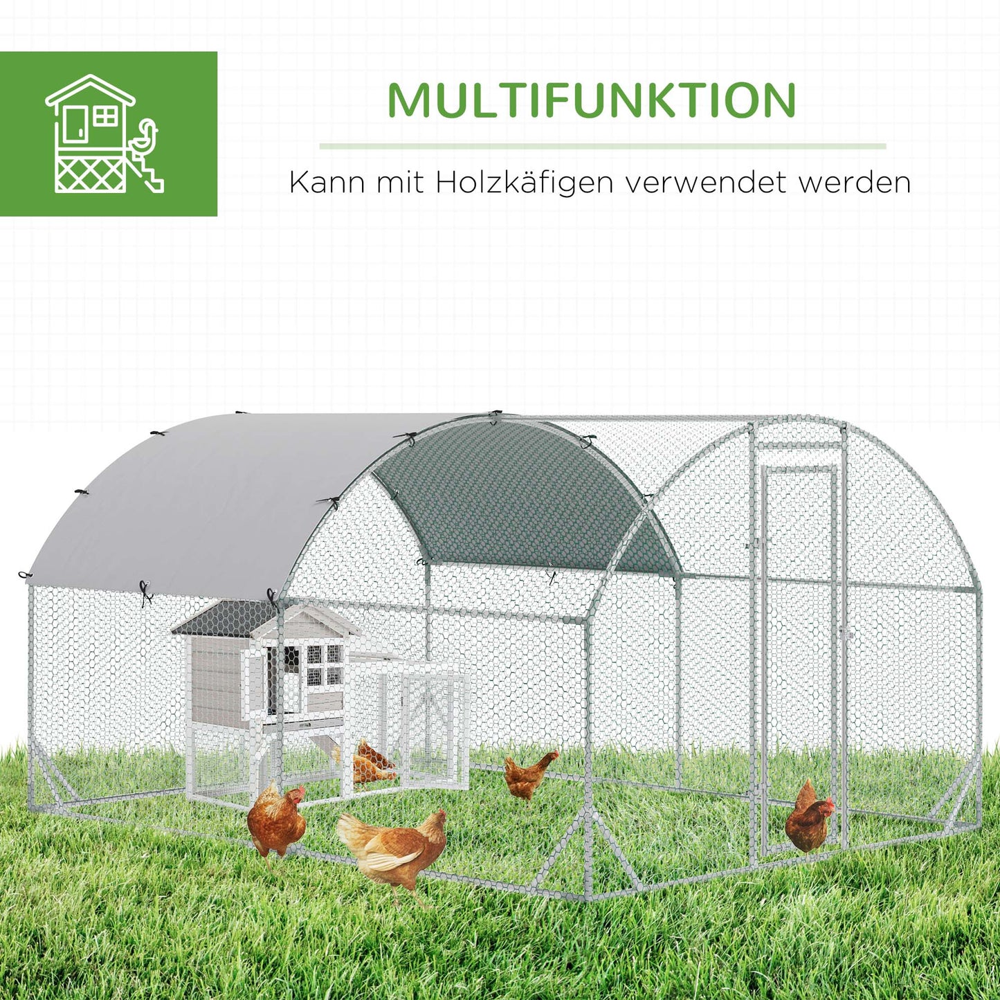 PawHut Gehege für Kleintiere, Outdoor-Freilaufgehege für Hühner, Kaninchen, Enten, stabile Konstruktion, Stahl und Oxford-Stoff