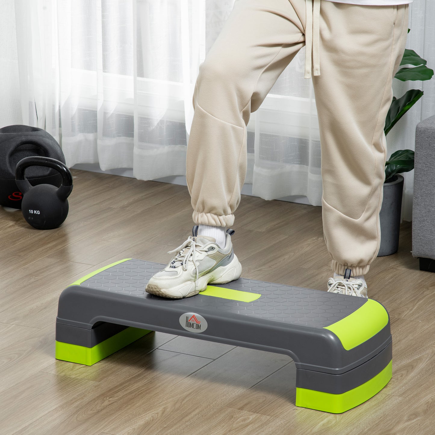 HOMCOM Aerobik-Stepper, 3-stufig höhenverstellbar, bis 150 kg, 78 x 28 x 20 cm, Grau/Grün