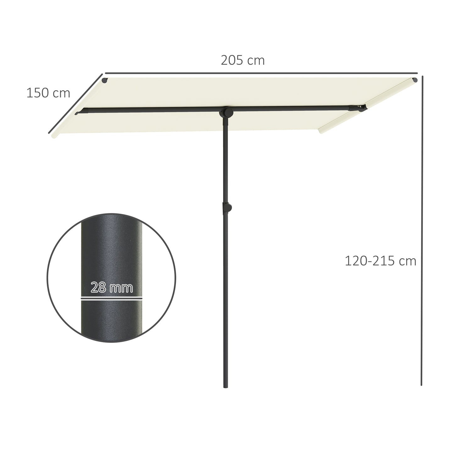 Outsunny Sonnenschirm 180 Grad drehbar Höhenverstellbar Gartenschirm mit Aluminium-Mast 150x205cm Beige
