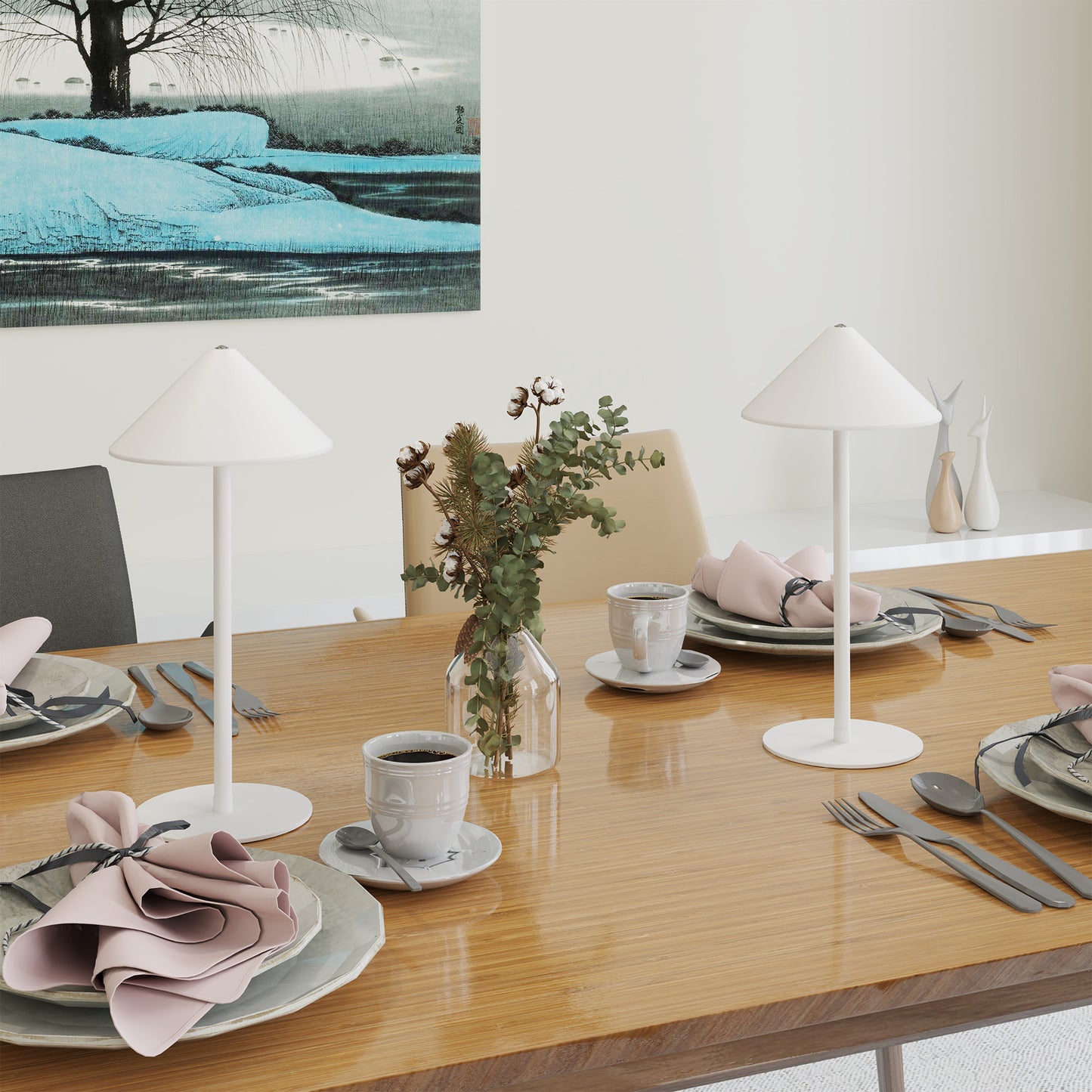 HOMCOM LED-Tischlampe mit USB-Kabel, Touchschalter, Metall, wiederaufladbar, Weiß