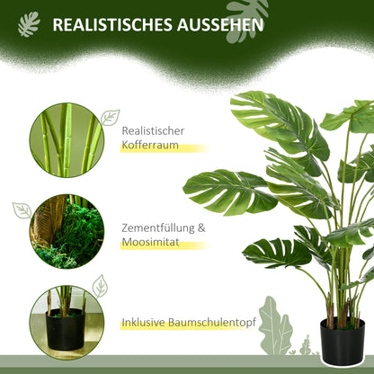 HOMCOM Kunstpflanze Realistische Kunstpflanze Monstera Deliciosa,1 Übertopf und Zementerde,17,5 سم × 17,5 سم × 120 سم، أخضر