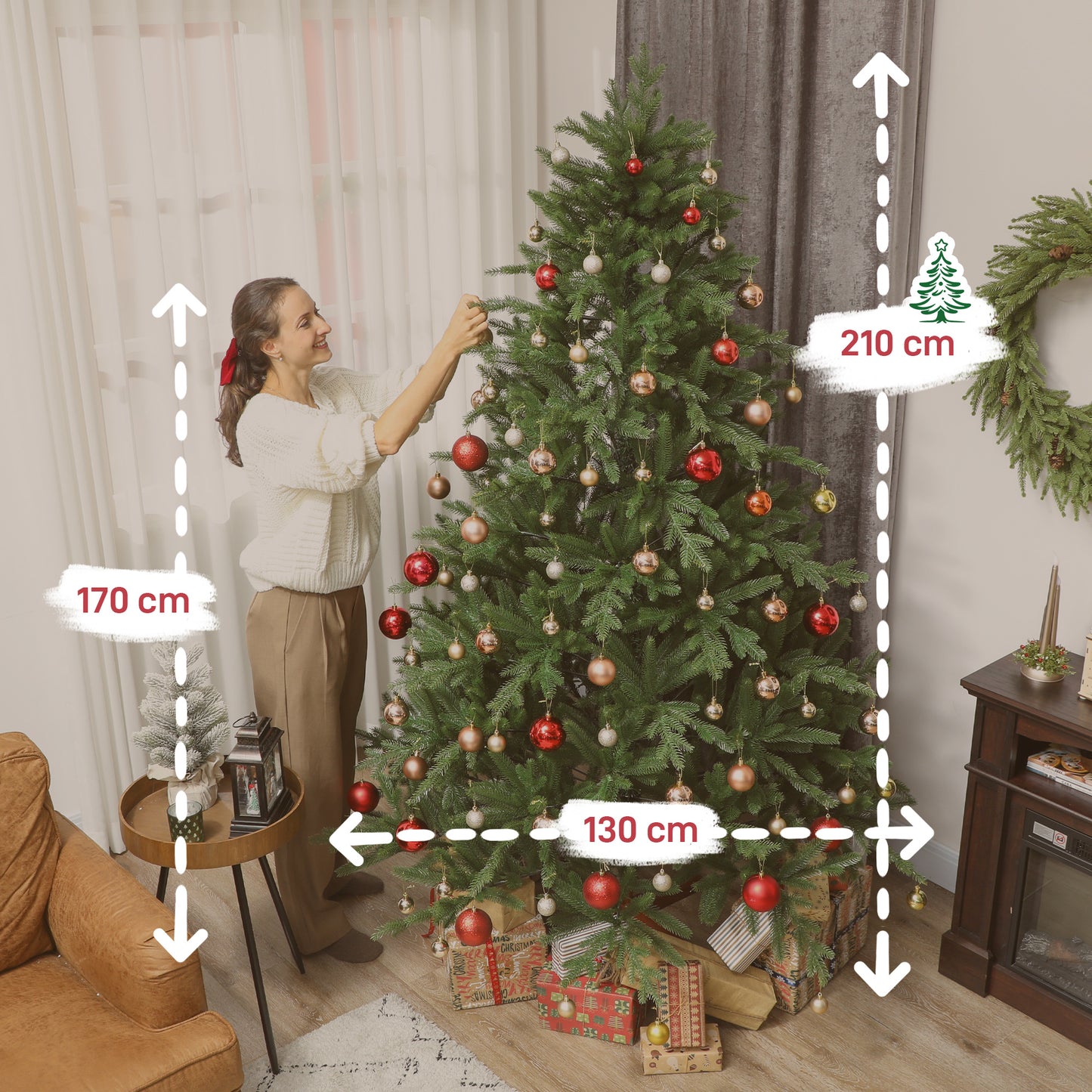 HOMCOM Künstlicher Weihnachtsbaum, realistisches Aussehen, klappbare Zweige, Holzsockel