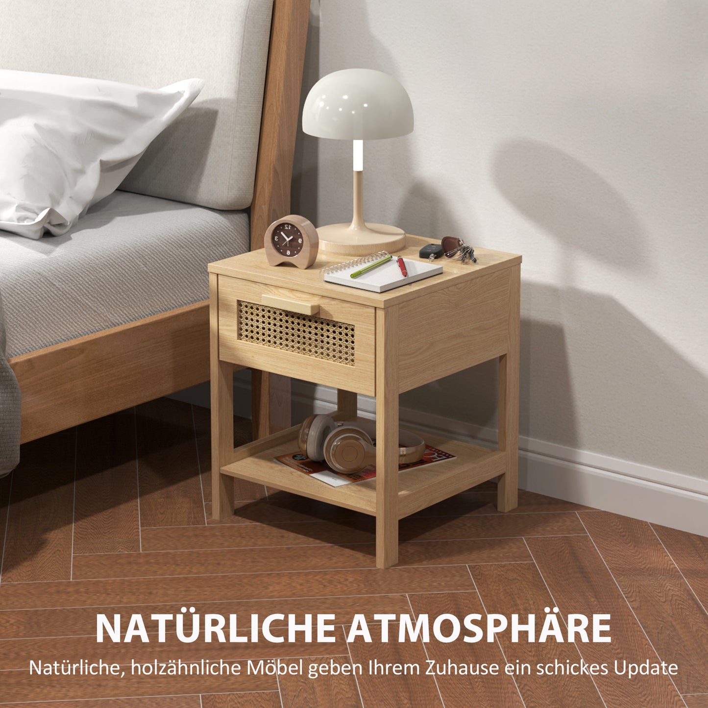 HOMCOM Nachttisch, Nachtschrank, Beistelltisch mit Schublade, MDF 40 x 40 x 48,4 cm