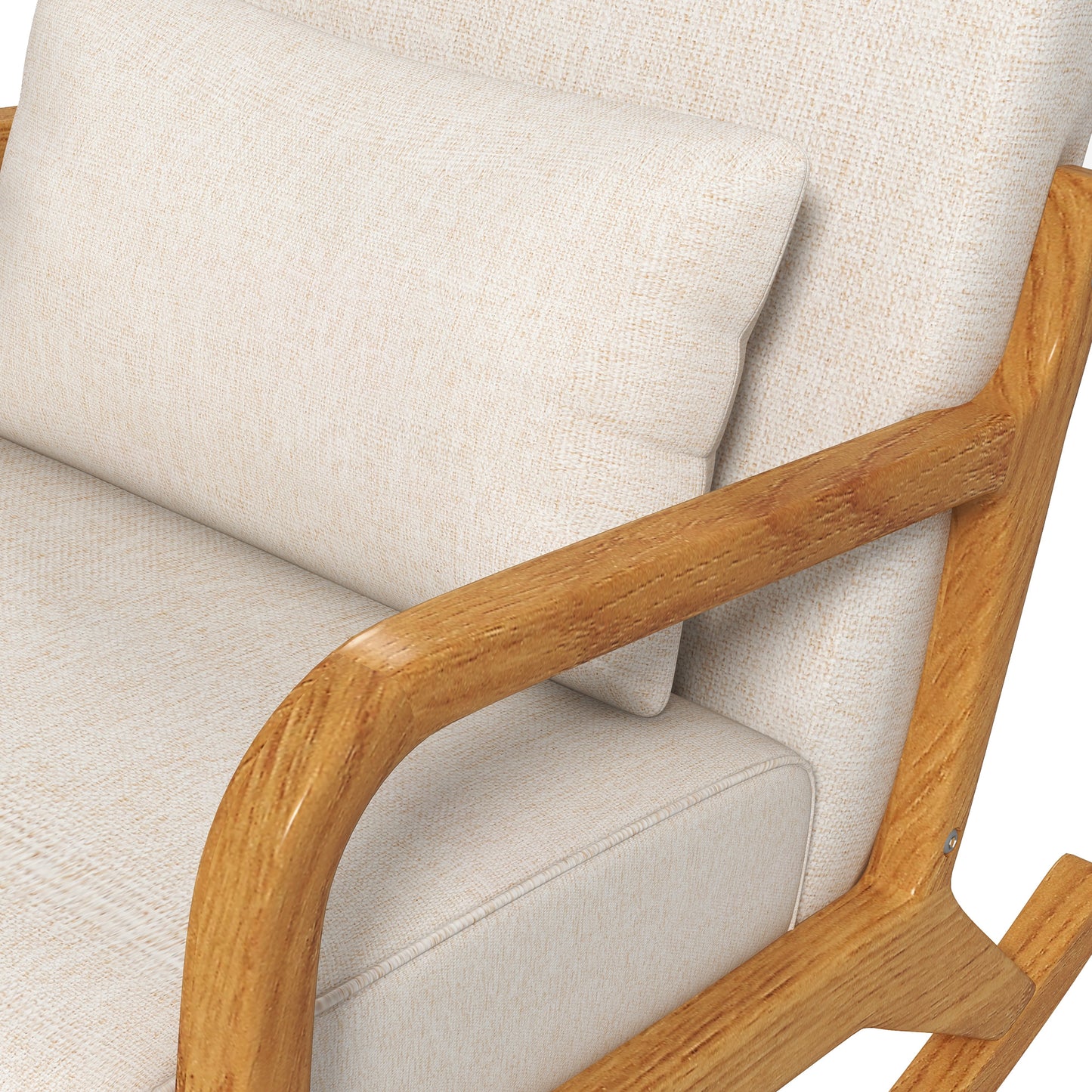 HOMCOM Schaukelstuhl im Retrodesign, Gummibaumholz, 64,5 cm x 92 cm x 81, 5 cm, Beige + Braun