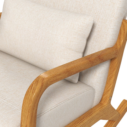 HOMCOM Schaukelstuhl im Retrodesign, Gummibaumholz, 64,5 cm x 92 cm x 81, 5 cm, Beige + Braun