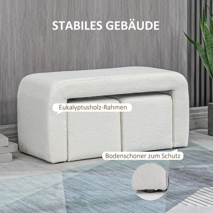 HOMCOM Fußhocker-Set Fußhocker 3-teilig, Knopfheftung, 89 cm x 42,5 cm x 45 cm, Creme