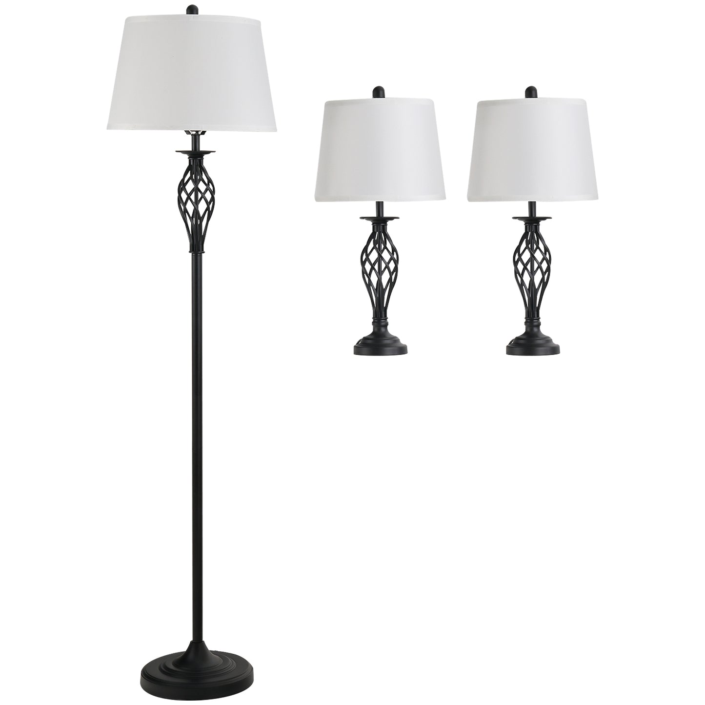HOMCOM 3er-Lampenset 2 Tischlampe(ø38 x 158H cm) + 1 Stehlampe(ø30 x 62H cm) Vintage Standlampe mit Fußschalter Leselampe für Wohnzimmer, Schlafzimmer Metall, Schwarz+Weiß