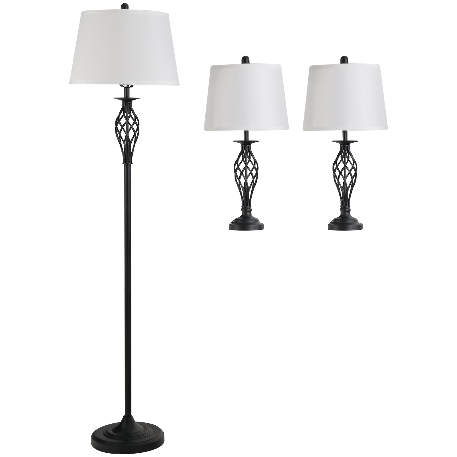 HOMCOM 3er-Lampenset 2 Tischlampe(ø38 x 158H cm) + 1 Stehlampe(ø30 x 62H cm) Vintage Standlampe mit Fußschalter Leselampe für Wohnzimmer, Schlafzimmer Metall, Schwarz+Weiß