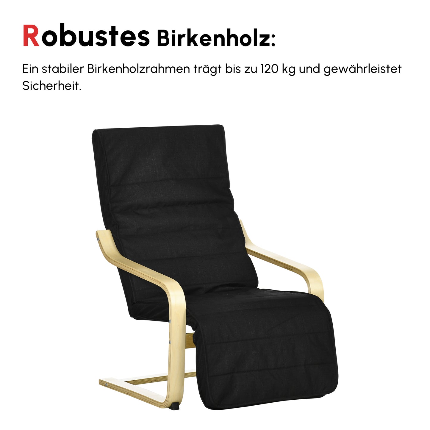 HOMCOM Relaxsessel, Ruheliege, verstellbares Fußteil, Auflage, Holz+Schwarz, 66,5 x 94 x 100cm