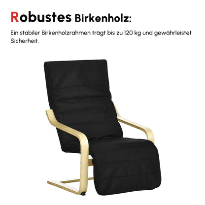 HOMCOM Relaxsessel, Ruheliege, verstellbares Fußteil, Auflage, Holz+Schwarz, 66,5 x 94 x 100cm