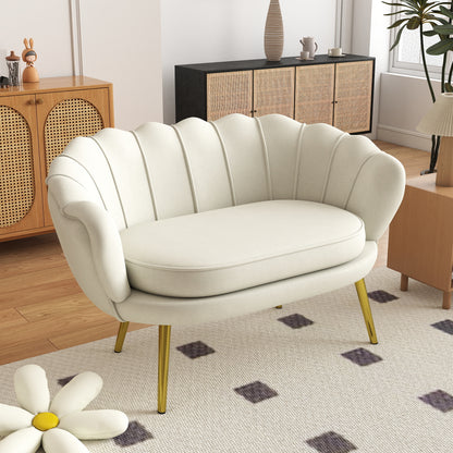 HOMCOM Vintage 2-Sitzer Sofa, Couch, Polstermöbel, Samtoptik, bis 150 kg, Creme/Gold