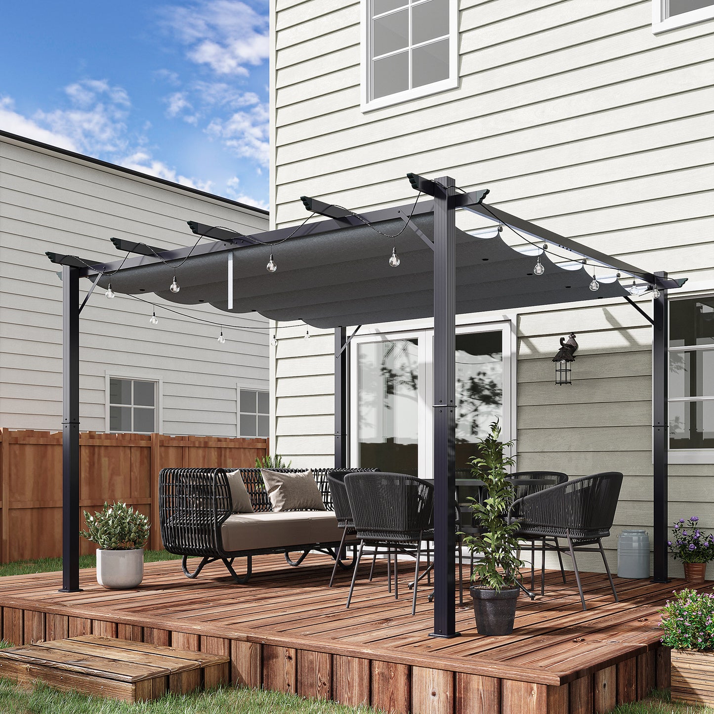 Outsunny Pergola Pavillon Terrassenüberdachung mit Schiebedach Garten Alu Kohlegrau+Dunkelgrau 3x3x2,23 m