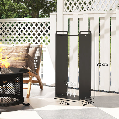 Outsunny Feuerholzgestell، 2 Tragegriffe، Stahlrahmen، مكرر 30 كجم، 37x30x90 سم، شوارتز