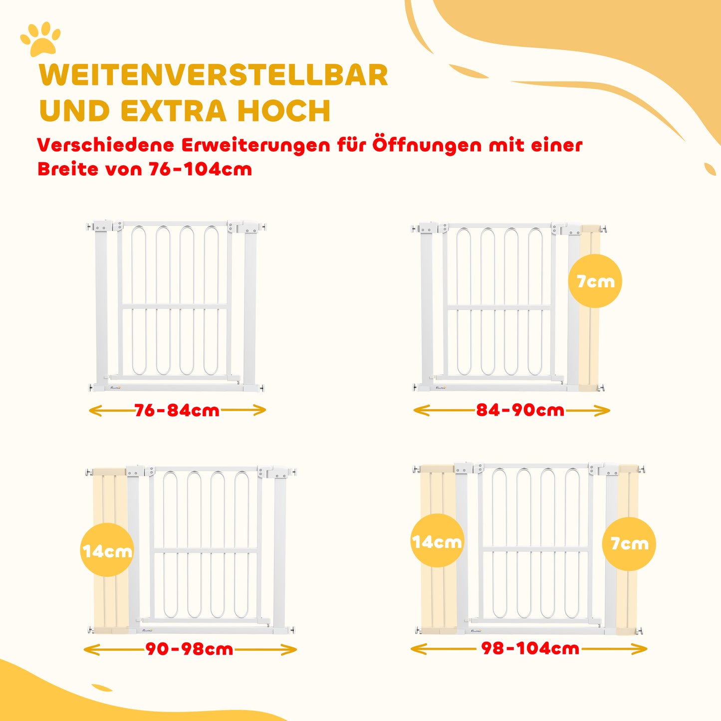 PawHut Türschutzgitter Hund, 76-104 cm Absperrgitter ohne Bohren, Treppengitter
