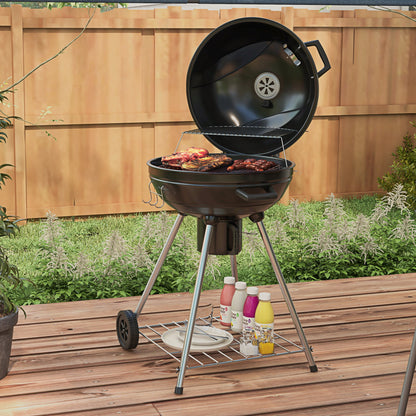 Outsunny Kugelgrill, Ø54 cm Grillrost, Warmhalterost, Ablage, Aschefach, Thermometer, 55 x 65 x 89 cm, Schwarz