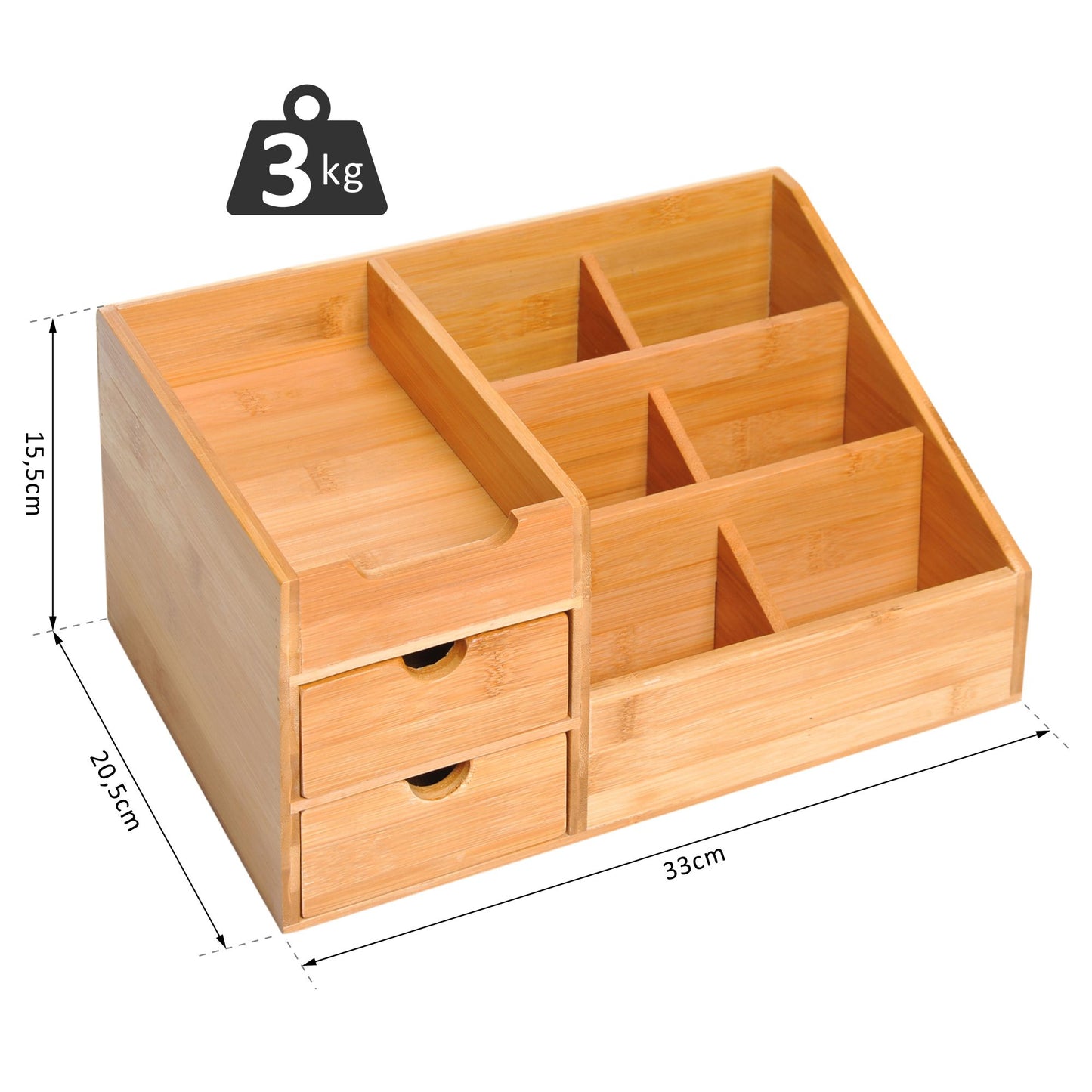 HOMCOM Schreibtischorganizer Aufbewahrungsbox Büro Box Organisation 2 Schubladen Natur L33 x B20,5 x H15,5 cm