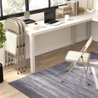 HOMCOM 4er-Set Klappstühle, Tragbare Bürostühle, Stahlbeine, Faltstuhl für Büro, Empfang, Wartezimmer, Leinenoptik Beige