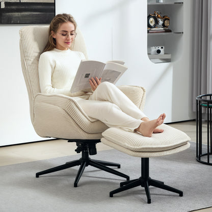 HOMCOM Drehbarer Polstersessel mit Fußhocker, Moderner Recliner-Sessel für Wohnzimmer, Schlafzimmer, Homeoffice, Beige