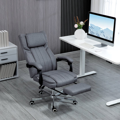 Vinsetto Bürostuhl mit Massagefunktion, neigbare Rücklehne, ausziehbare Fußstütze, Leinenoptik, grau, 65 x 61 x 113 cm