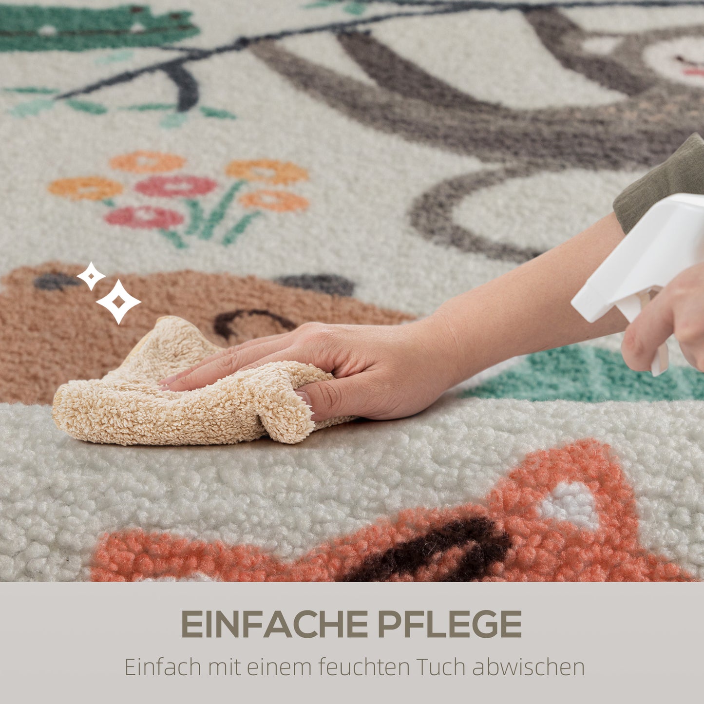 HOMCOM Fleece-Teppich mit Dschungel-Muster, pflegeleicht, Cremeweiß+Bunt