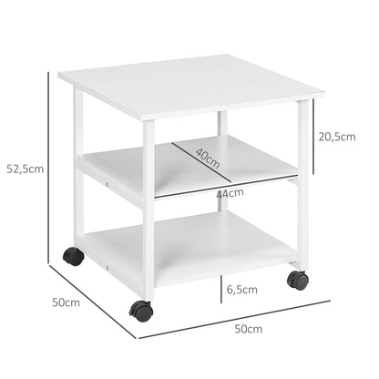 HOMCOM Druckertisch mit Rolle, Druckerständer mit 3-Ebene, Druckerhalter Stahl, 50 x 50 x 52,5 cm