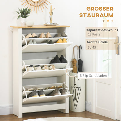 HOMCOM Schuhschrank Schruhregal Schuhaufbewahrung, 3 Fächer, 18 Paar Schuhe, 72 cm x 26 cm x 112 cm, Weiß + Braun