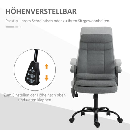 Vinsetto Bürostuhl Massage höhenverstellbarer Chefsessel Gamingstuhl mit Massagefunktion, ergonomischer Drehstuhl Massage Sessel Lendenwirbelsäulenmassage Leinen-Gefühl Grau 63 x 70 x 112-121 cm
