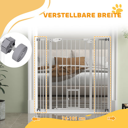 PawHut Hunde-Absperrgitter, doppelte Verriegelung, selbstschließende Tür, 104 cm hoch, Stahl, Weiß