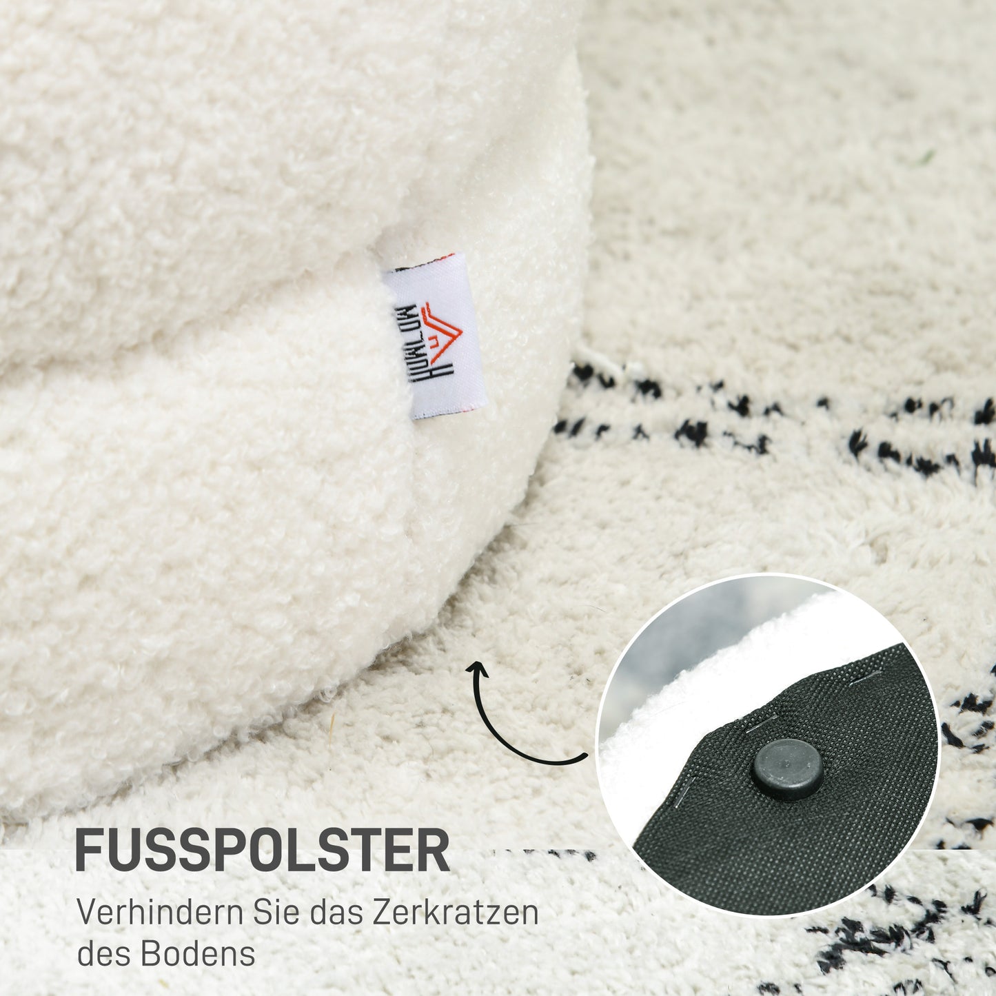 HOMCOM Hocker, rund, Teddyfleece, bis 120kg, Φ40x45H cm, Cremeweiß
