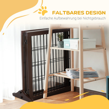 PawHut Absperrgitter Hund Freistehendes Schutzgitter mit Füßen 185 x 71 cm Holz Hundegitter Treppenschutzgitter Treppengitter Hundeabsperrgitter für Treppen, Türen, Küche, Flur, 3 Paneelen, Braun