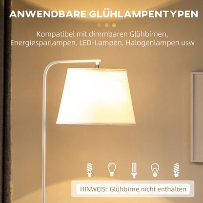 HOMCOM Stehleuchte mit 2 Regalen, Standleuchte, Fußschalter, 40 W. E 27, Natur + Weiß