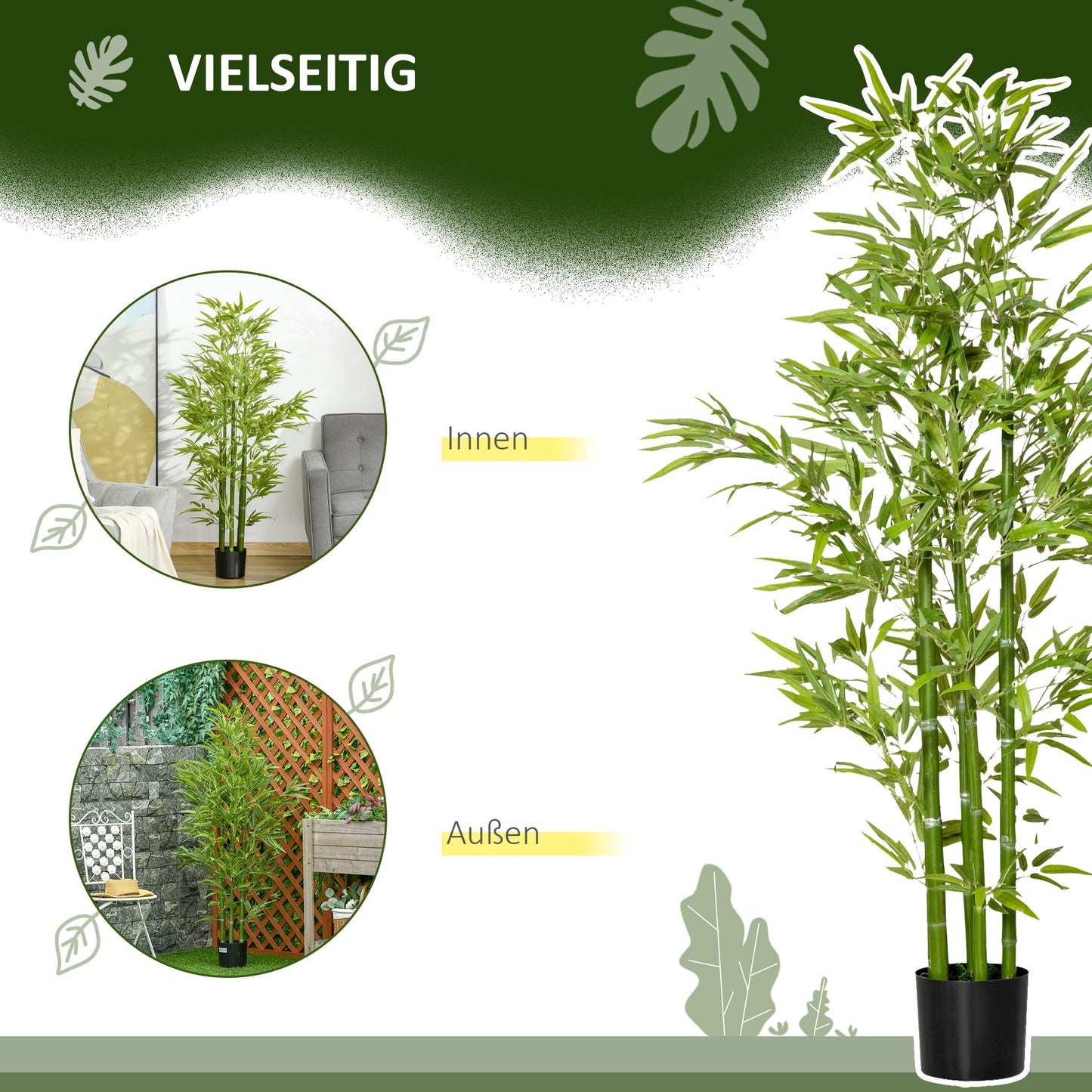 HOMCOM Künstliche Bambus-Pflanze, 924 Blätter, روبوستر توبف, كونستموس, كونستستوف, جرون