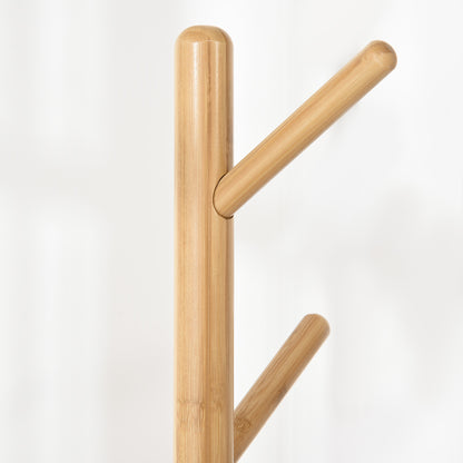 HOMCOM Garderobenständer mit Beistelltisch im Skandi-Design, 5 Kleiderhaken, 39, 5 cm x 39,5 cm x 171 cm, Natur + Weiß