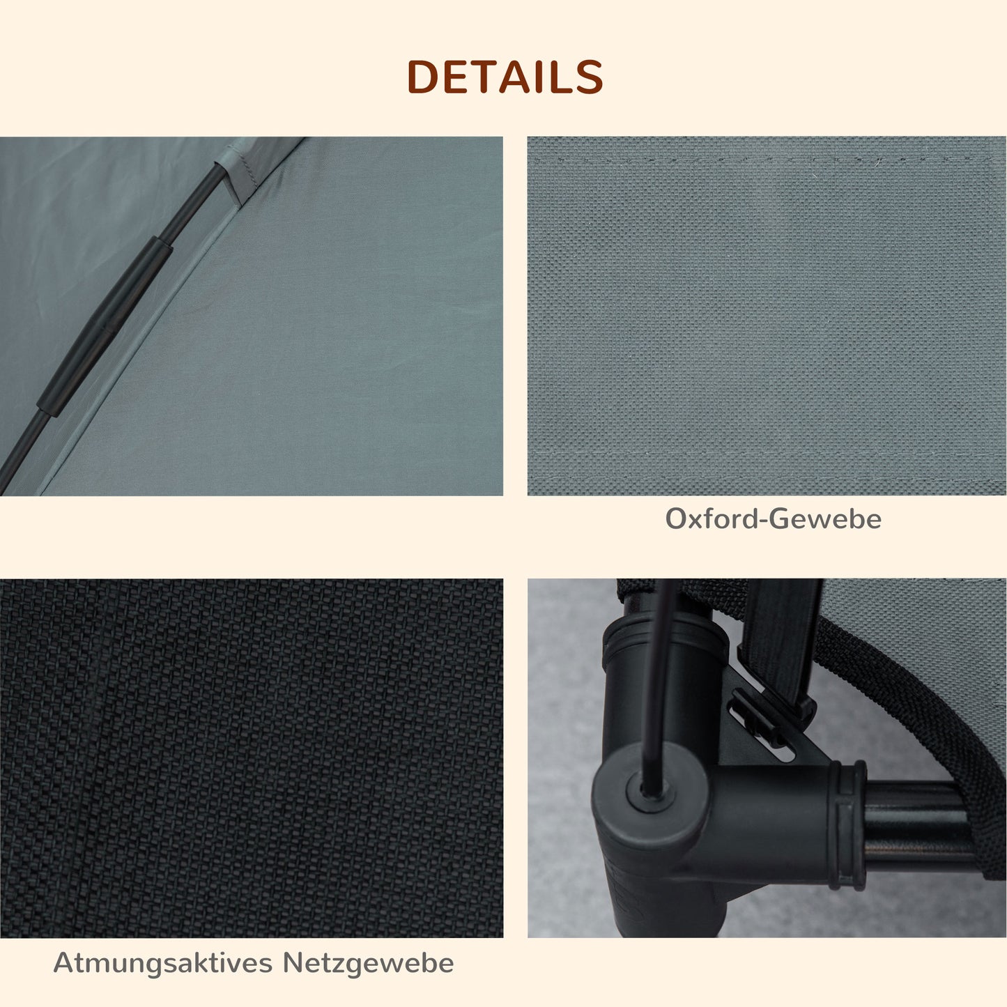 PawHut Erhöhtes Hundebett mit Baldachin, Haustierbett, Hundeliege outdoor mit Dach, Atmungsaktiv, Taftstoff für Camping Grau 61 x 46 x 62 cm